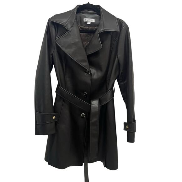 Via Spiga Chocolate Brown Vegan Leather Trench Coat Size Medium Belted Classic - Picture 3 of 16